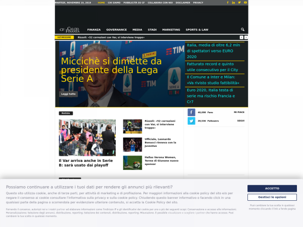 Screenshot calcioefinanza.it